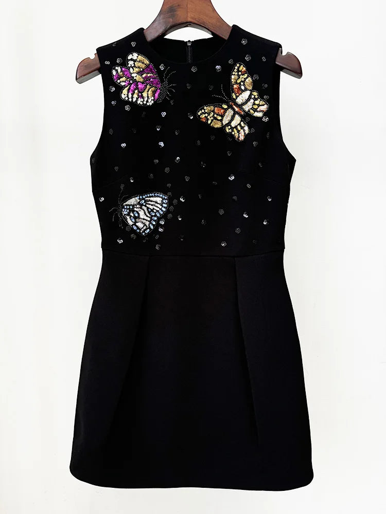 2025 New Spring Women Sleeveless Sexy O-Neck Beading Straight Mini Dress Girls' Birthday Party Celebrate Dress Wholesale