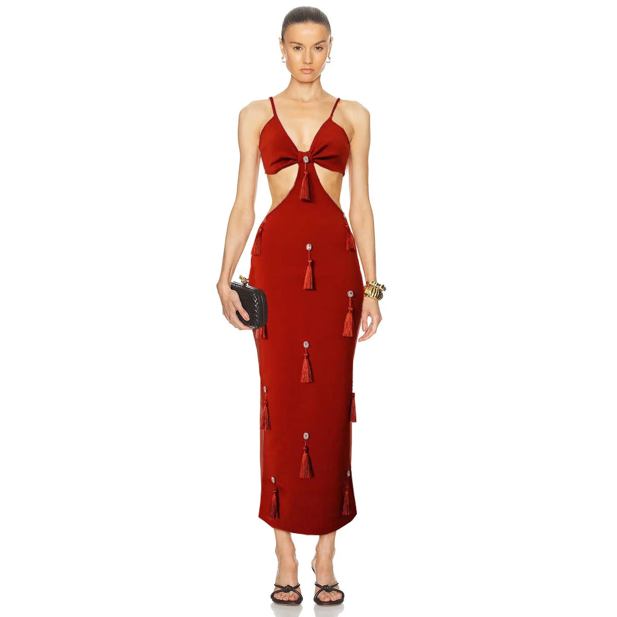 2025 New Summer Women Sleeveless Sexy Strap V-Neck Bodycon Long Bandage Dress Celebrate Fashion Mermaid Evening Party Dress