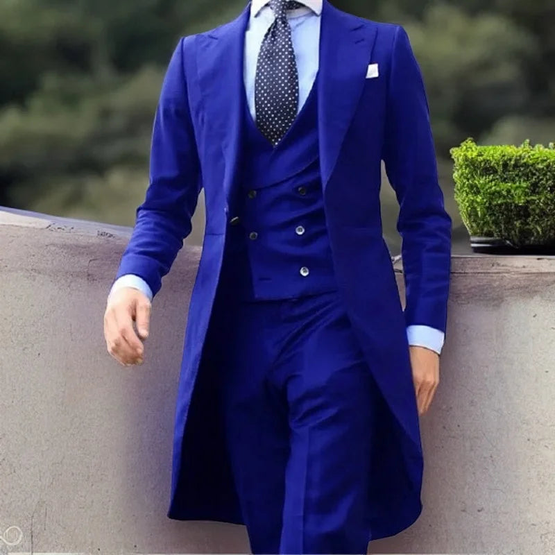 Black Wedding Tailcoat for Groom Dinner Party Tuxedo 3 Piece Formal Men Suits with White Vest Pants Male Fashion Prom 2023 ROYAL BLUE