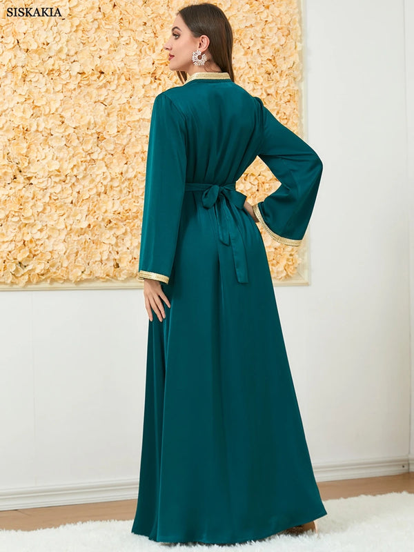 Muslim Fashion Two Piece Jilbab Robe Appliques Winter Abaya And Vest Long Dress Overgarments Islamic Women Moroccan Caftan