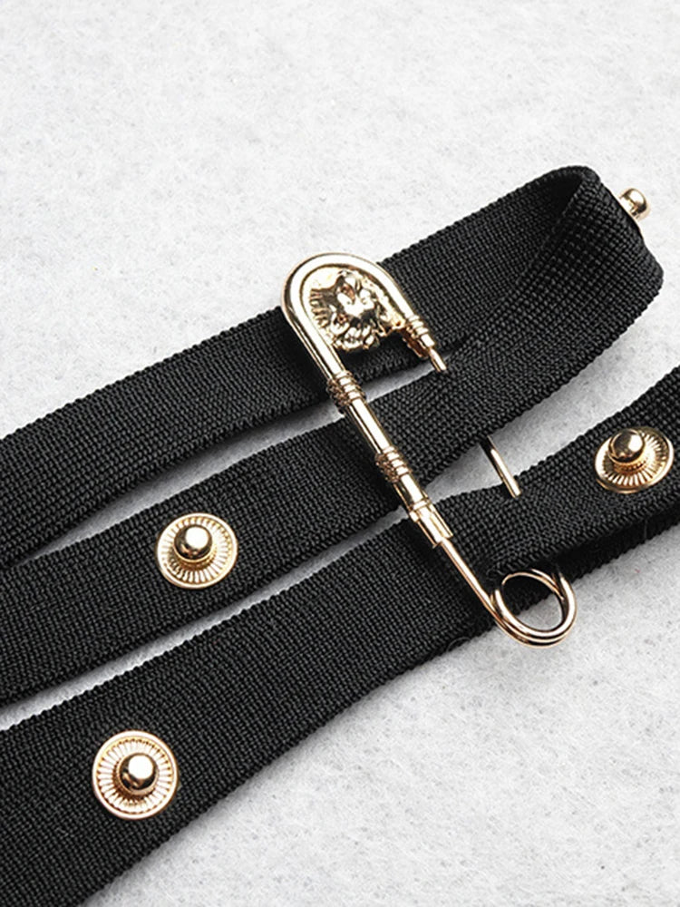 TWOTWINSTYLE Patchwork Paper Clip Dress For Women Diagonal Collar One Shoulder Sleeve High Waist Split Designer Dresses Female