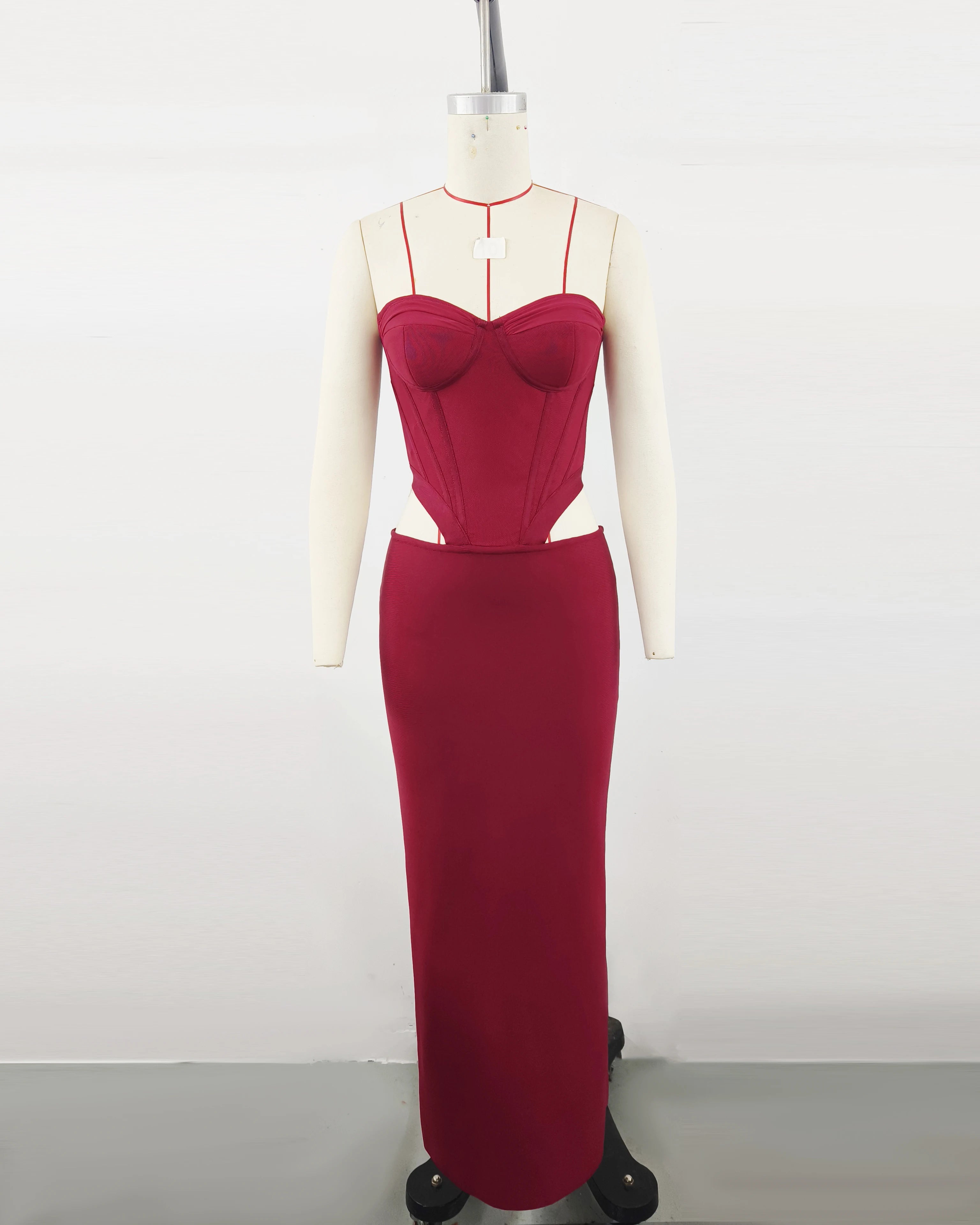 Wholesale Women Sexy Strapless Hollow Out Waist Bodycon Long Bandage Dress Wedding Mermaid Celebrate Birthday Party Outfit