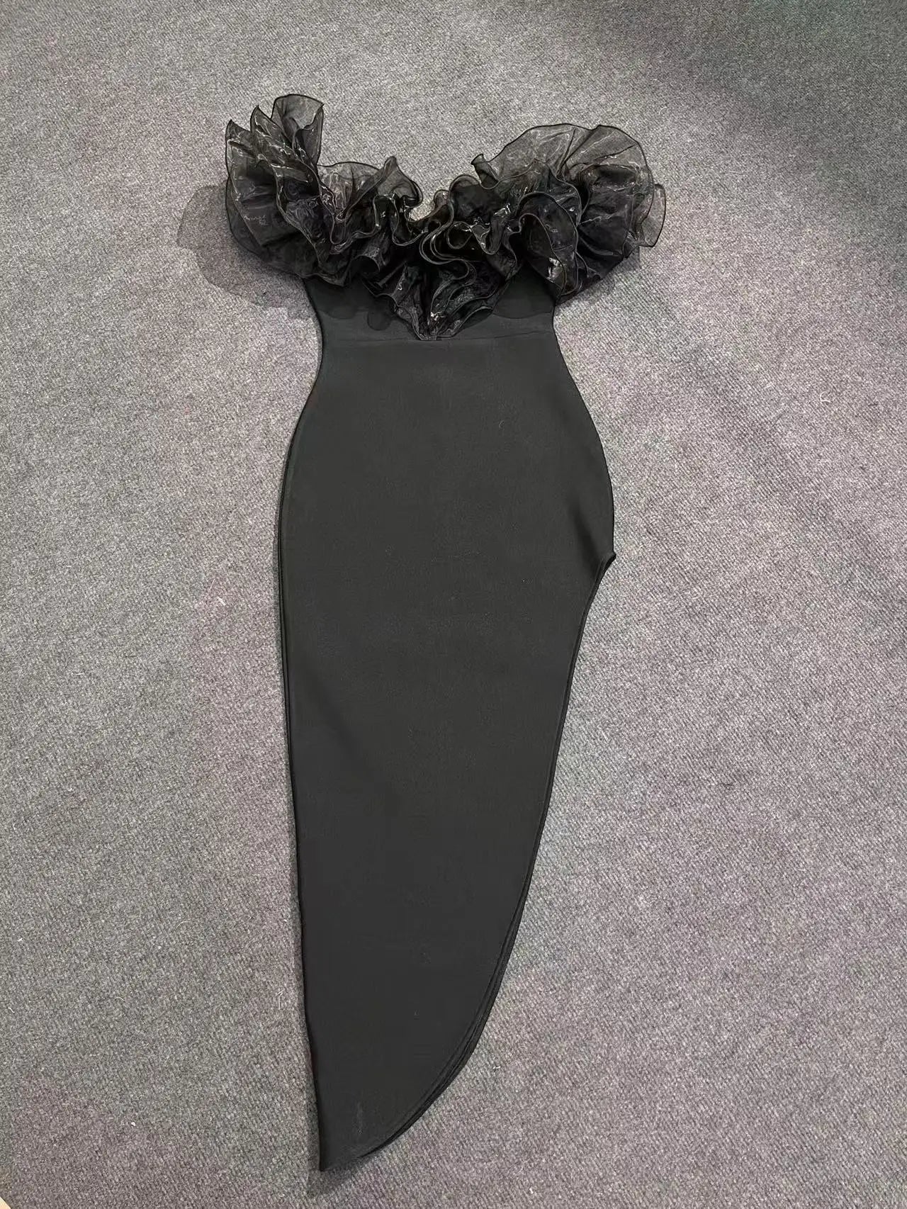High Quality Women Slash Neck Ruffles Bodycon Bandage Mid-calf Dress Celebrate Nightclub Party Birthday Outfit Wholesale