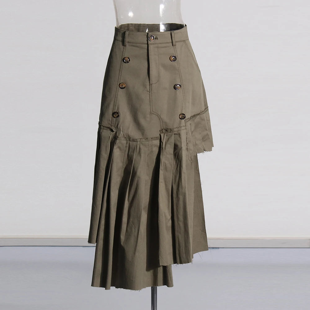 TWOTWINSTYLE Solid Patchwork Button Two Piece Set For Women Lapel Long Sleeve Coat High Waist Irregular Skirt Chic Sets Female