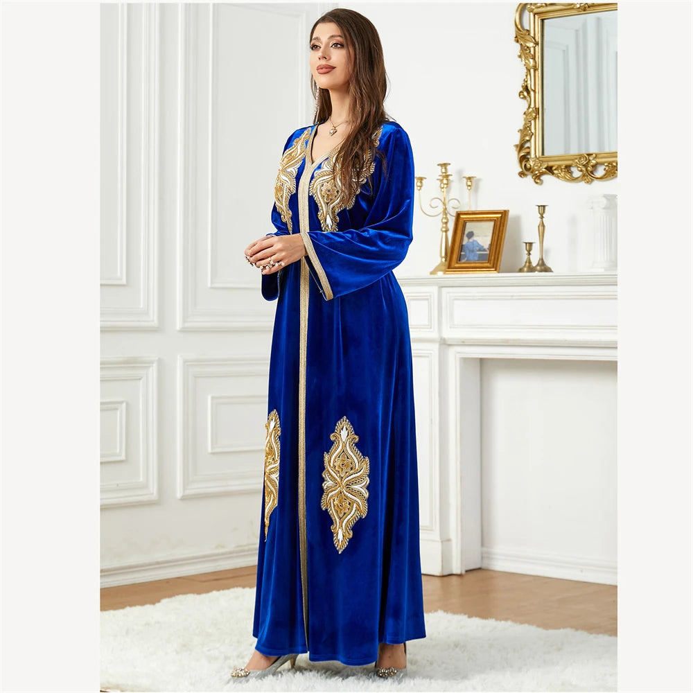 Bordado de veludo abaya para feminino de moda Muslim inverno quente vestido maxi kaftan peru arabic kaftan dubai vestidos marroquan