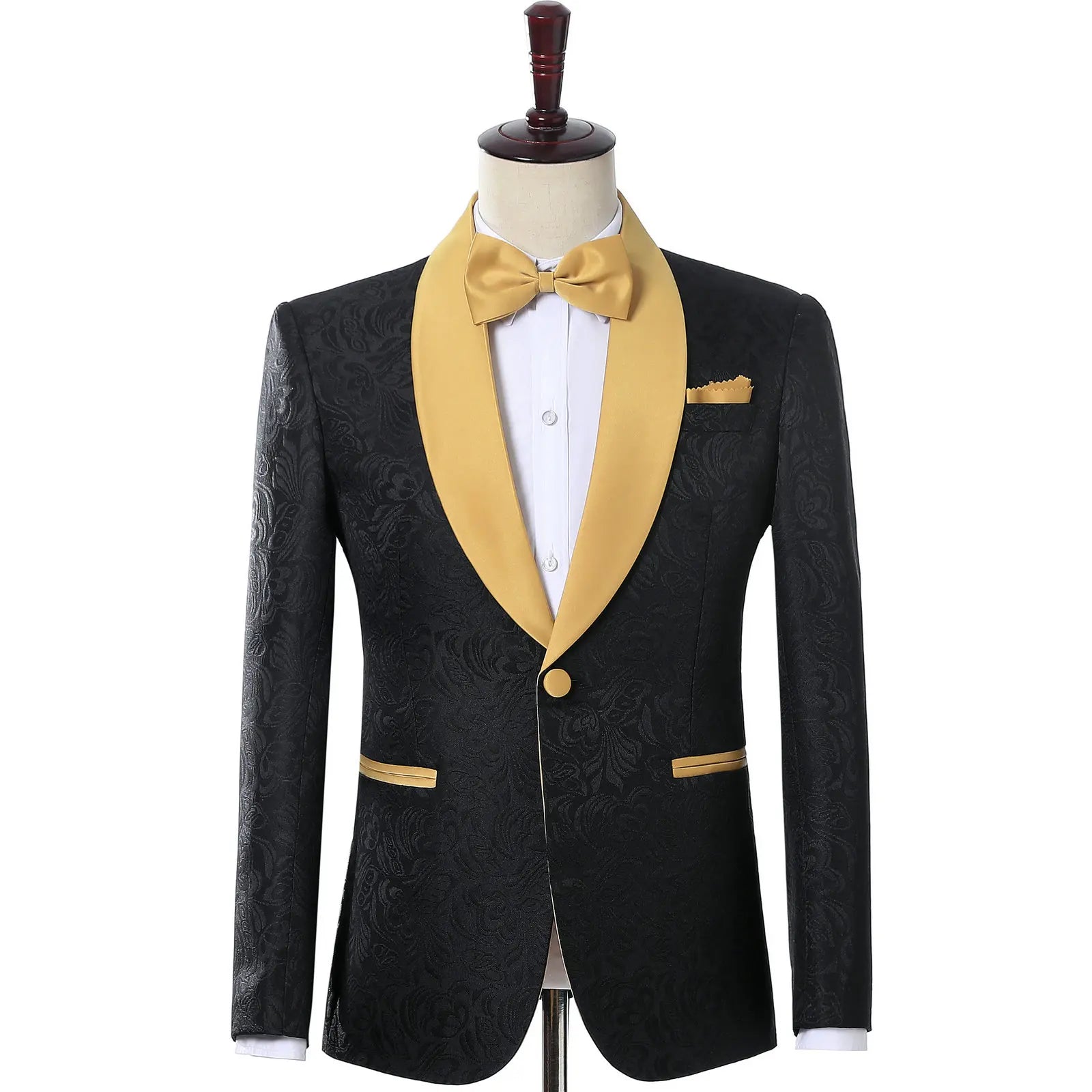 Black Tuxedo Gold Lapel Blazer 2 Pieces Men Suits Jacquard Suit Tuxedos 2024 For Wedding Men suits ( Jacket+Pants) only jacket