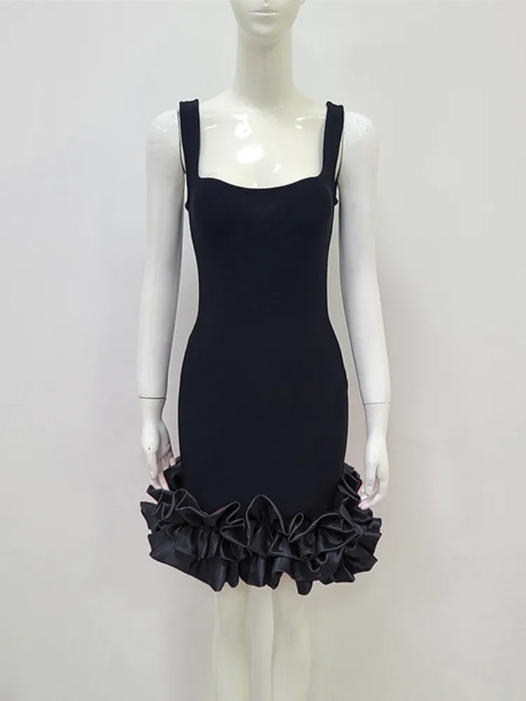 Women Summer Sexy Sleeveless Tank Black Hot Pink White Mini Bodycon Bandage Dress 2023 Elegant Party Stage Performance Dress