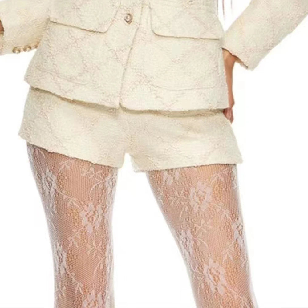 TWOTWINSTYLE Solid Temperament Two Piece Sets For Women O Neck Long Sleeve Coat High Waist Shorts Elegant Set Female Fashion New