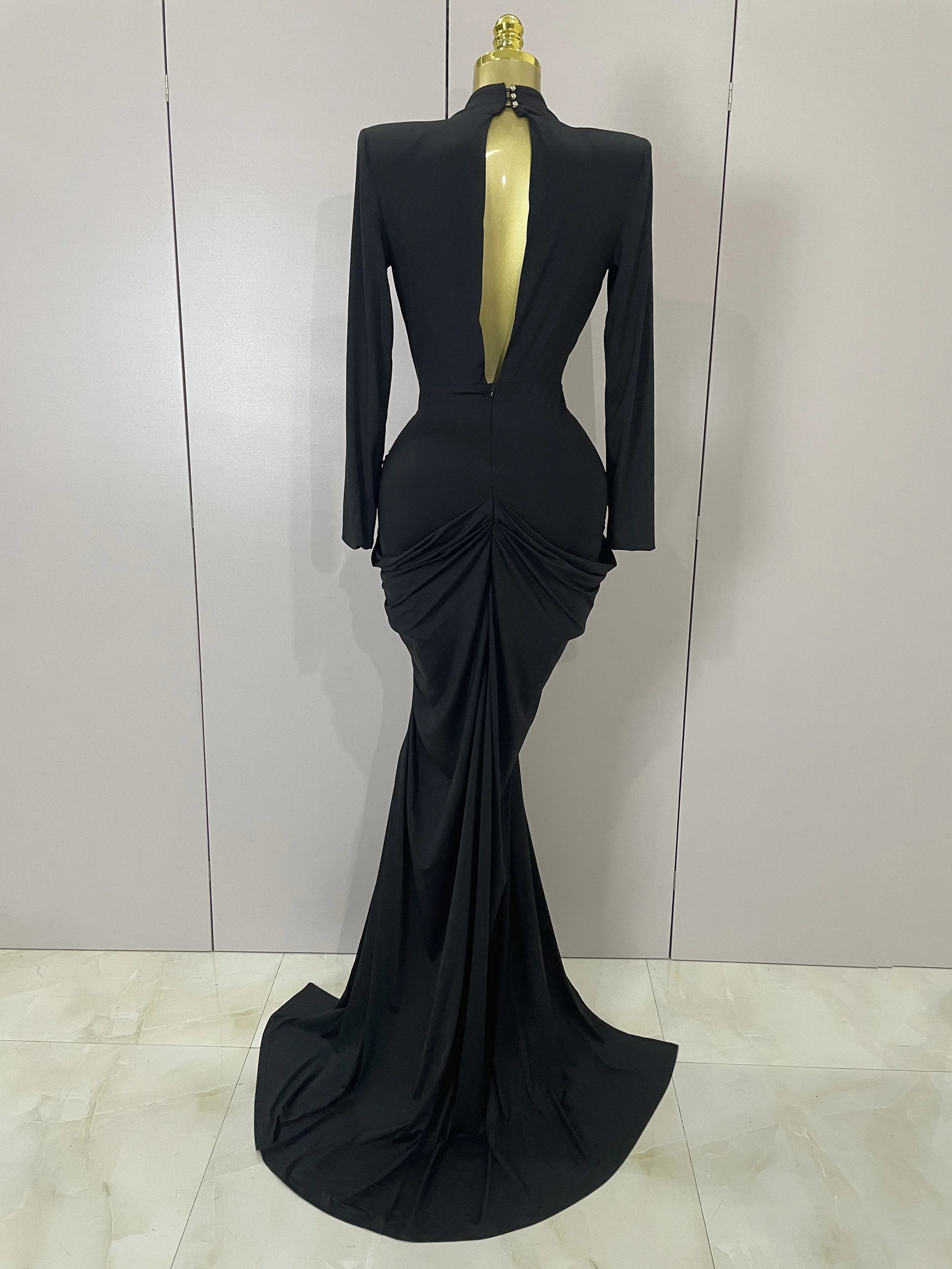 Sexy Deep V-Neck  Long Sleeve Bodycon Long Dress 2025 New Women Spring Elegant Evening Party Celebrate Cocktail Outfit Vestido