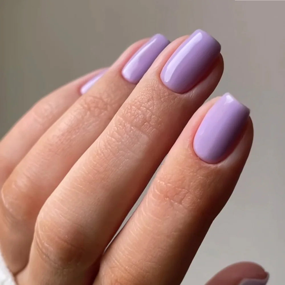 24Pcs Short Square False Nails with Jelly Glue Solid Color Press on Acrylic Nails Fashion Colorful Fake Nails Design Detachable