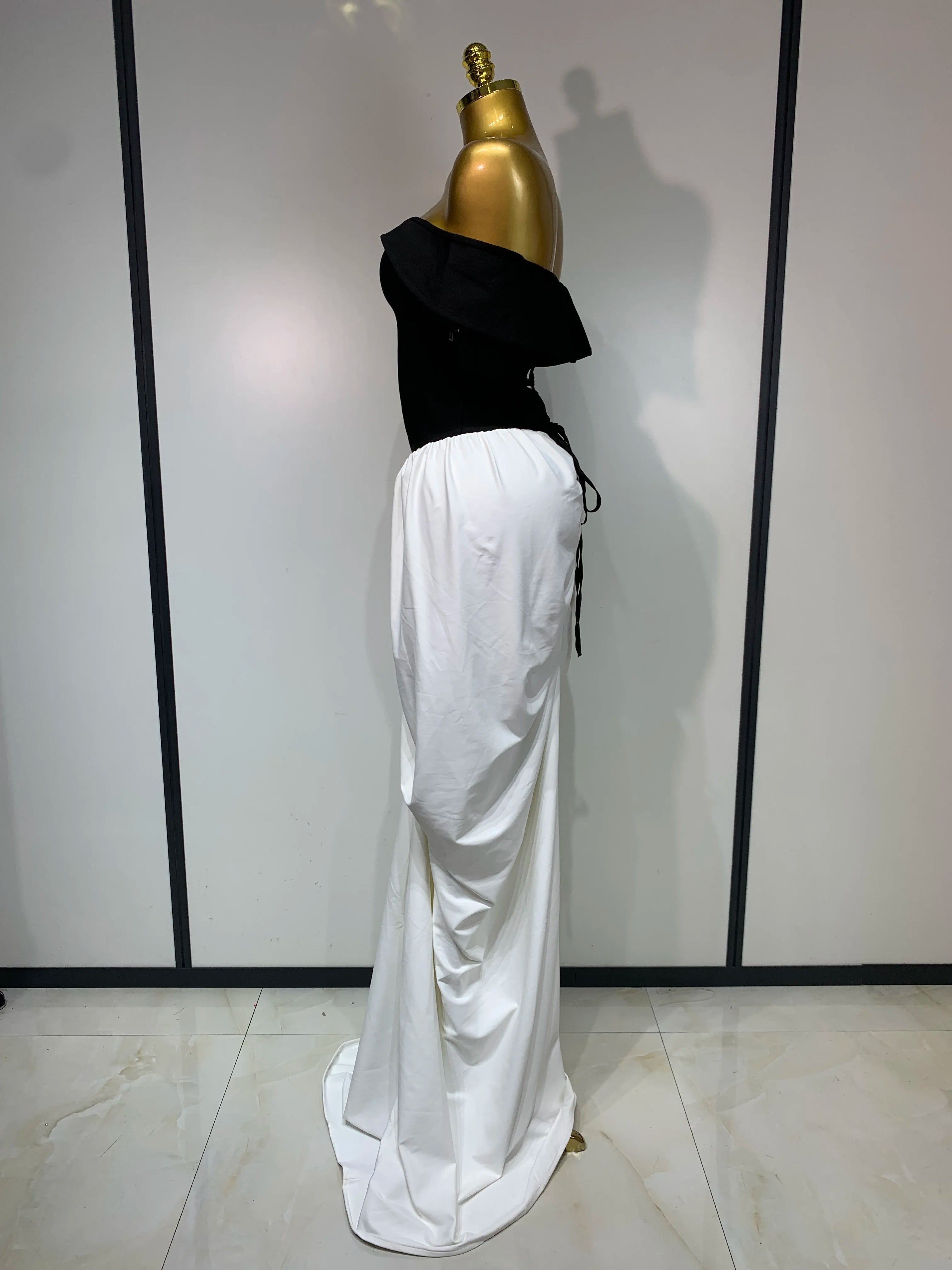 Women Sexy Off Shoulder Black And White Bandage Mermaid Long dress 2025 Formal Evening Party Elegant Luxury Birthday Dress