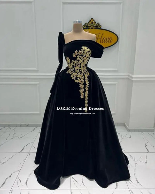 Moroccan Kaftan Evening Dresses Dubai Abaya Arabic Gold Appliques One Sleeve Caftan Dress Elegant Special Occasion Gowns