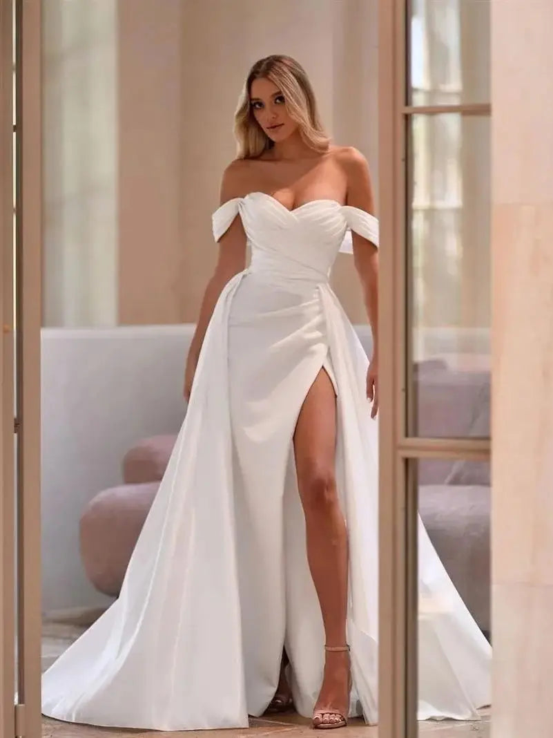 Eenvoudige trouwjurken Sexy Side Slit Mermaid Prom Dresses Woman's Formal Bride Beach Party Ball Jurkens Vestidos de Novia