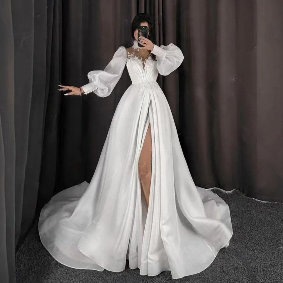 Luxury Woman's A Line Suknie ślubne kochanie Koronka Aplikacja seksowna bokska satynowa satynowa bułka panny młodej formalne eleganckie vestidos de novia