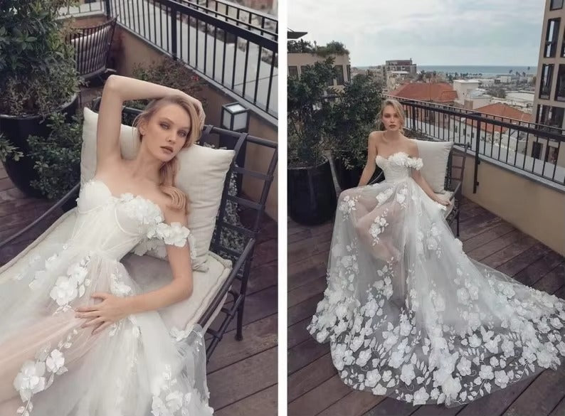 One Shoulder Wedding Dress Tulle Lace Bridal Gowns For Bride Backless Transparent Wedding Party Robe De Mariée