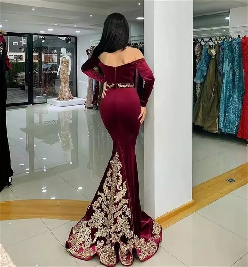 Vino rosso marocchino abito da sera lungo kaftan sexy sirena dubai abiti formali affascinanti applicazioni dora