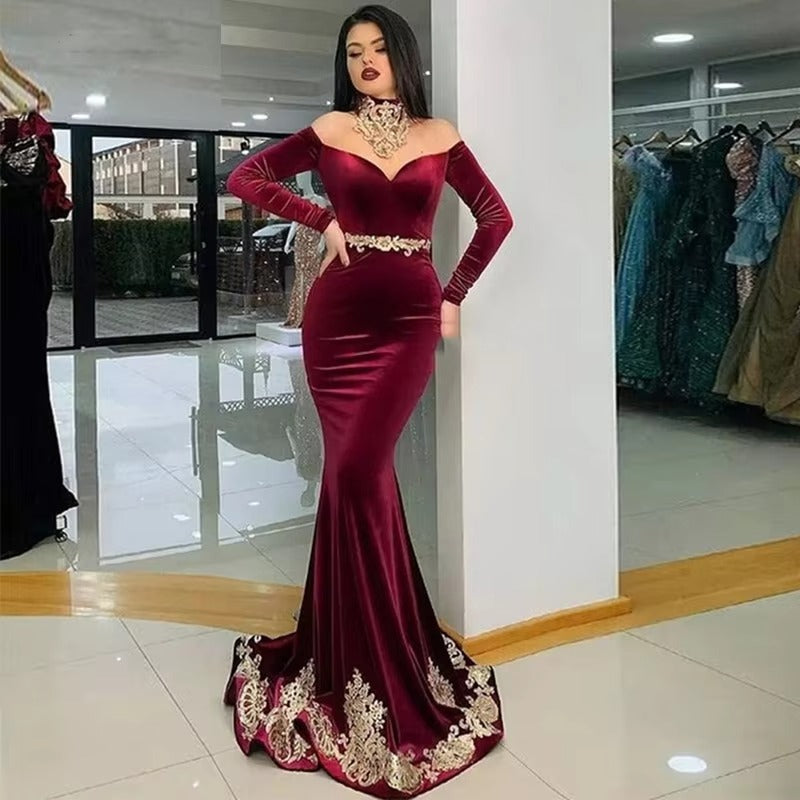 Vino rosso marocchino abito da sera lungo kaftan sexy sirena dubai abiti formali affascinanti applicazioni dora