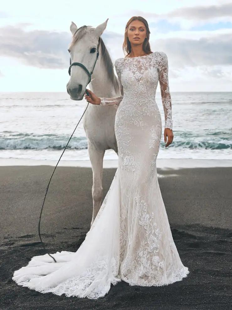 Robe de mariée sirène en dentelle, Sexy, moulante, dos nu, manches longues, élégante, style Boho, couleur personnalisée 