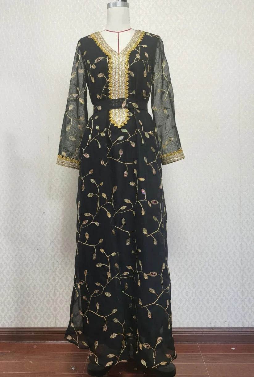 Galabiyat – robe arabe en dentelle brodée pour femmes musulmanes, manches longues, col en v, ceintures, modeste, dubaï