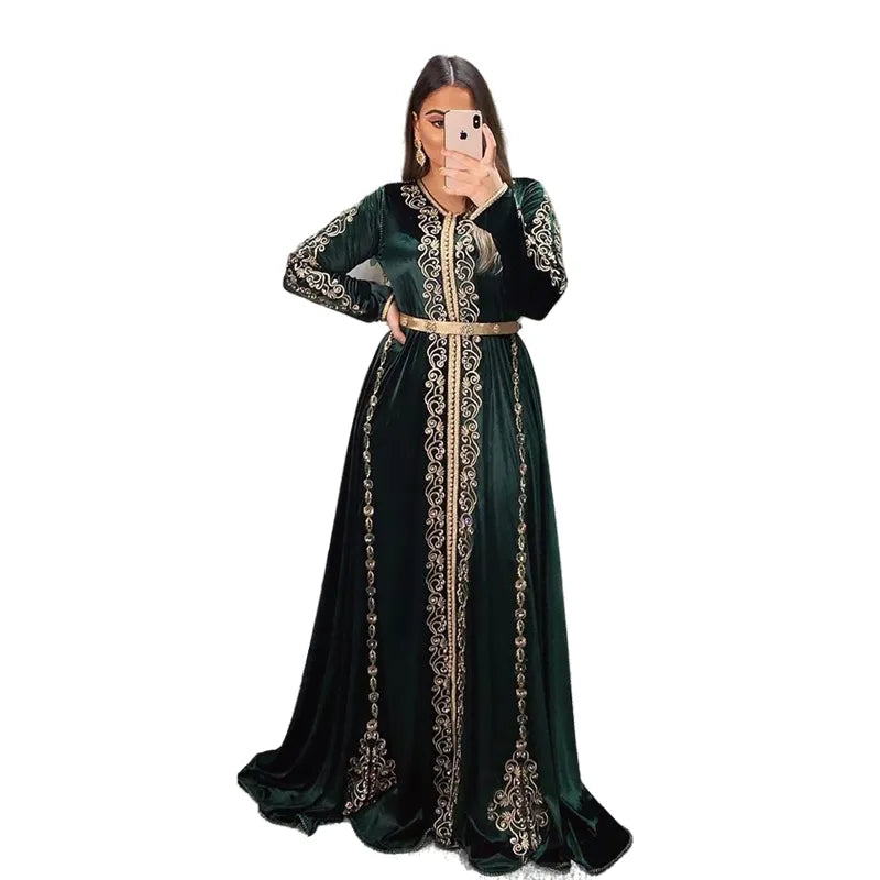 Délicat manches longues caftan marocain robes de soirée formelles nouveauté col en v arabe musulman robes d'occasion spéciale bal