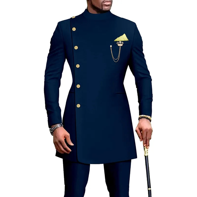 Black Men's Suits Wedding Tuxedo 2 Piece Double Breasted Jacket Pants Formal Groom Blazer African Style Suit for Men