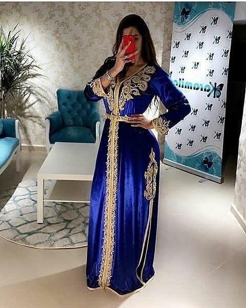 Vestidos de noite de Kaftan marroquino Azul real roupa argelina de beading feminino desgaste vestidos formais vestido caftan plus size size