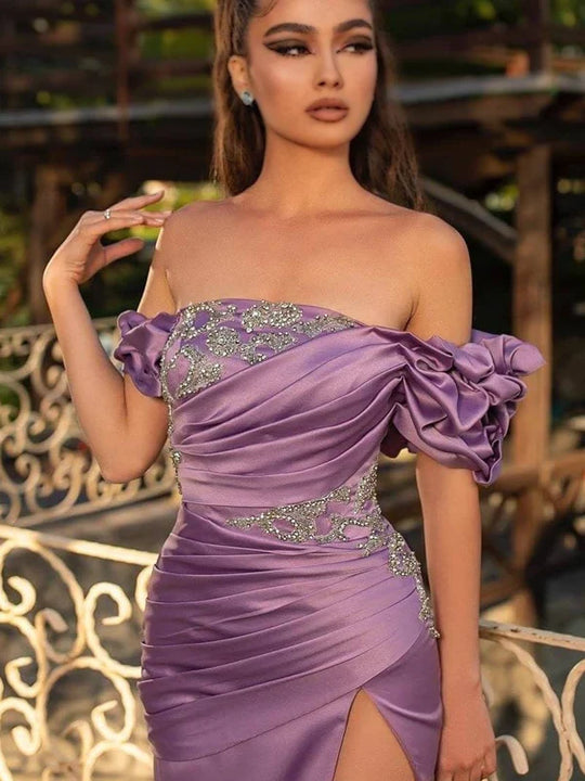 Robe de soirée de luxe en forme de sirène, élégante, Sexy, col licou, avec fente latérale, jupe longueur au sol, robe de soirée, bal de Cocktail