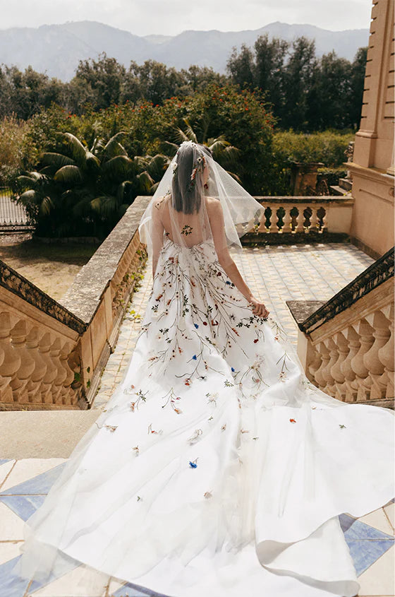 LSYX – Mini robe de mariée fourreau sans bretelles avec broderie de fleurs, avec traîne Court détachable, au-dessus du genou, robe de mariée courte sur mesure 