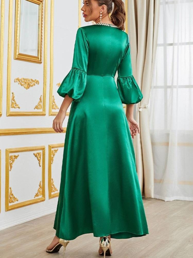 Robe de soirée en Satin à manches bouffantes, couleur unie, Djellaba, Caftan marocain pour femmes, tenues islamiques élégantes