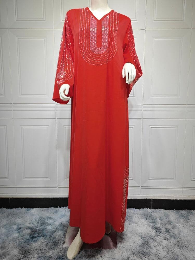 Robe longue de soirée avec ceinture en diamants, à la mode, Jalabiyat, Ramadan, femmes koweïtiennes, Abayas, manches longues, col en v, caftan islamique élégant