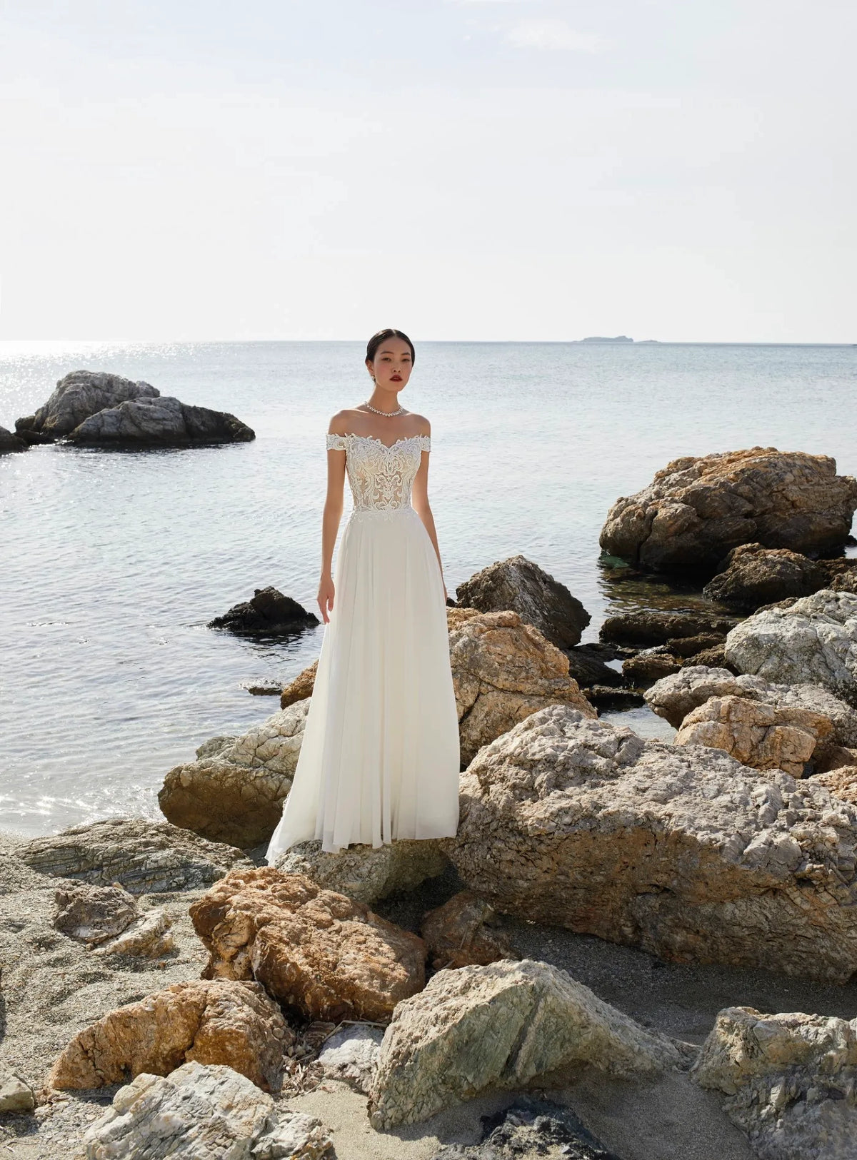 Vestidos De Novia elegantes y fascinantes, Vestidos De Novia De gasa con Apliques De encaje y hombros descubiertos, Vestidos De Novia con abertura lateral