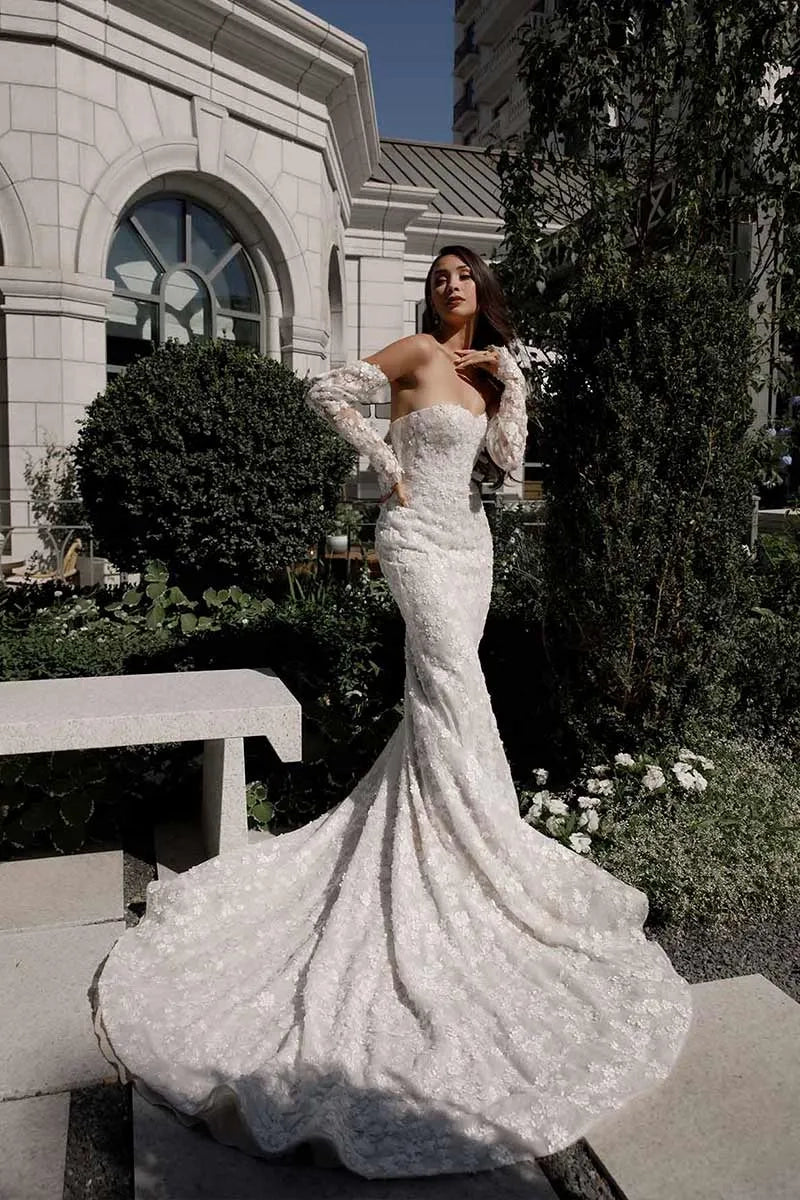 Vestidos De Novia románticos con apliques De flores para mujer, vestido De Novia moderno sin tirantes, estilo sirena, Vestidos De Novia De talla grande 