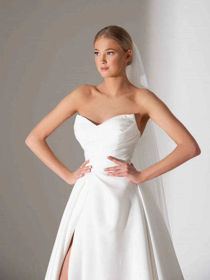 Vestido De novia De satén con escote corazón, corte en A, largo hasta el suelo, blanco, sencillo, elegante, sin mangas 