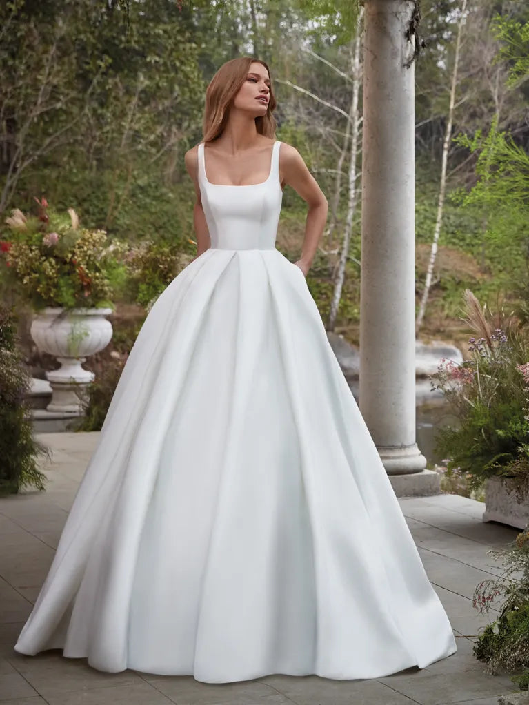 PERFECT Simple Square Collar A-Line Wedding Dresses Elegant Sleeveless Backless Bridal Gowns Satin Custom Made Robe De Mariée