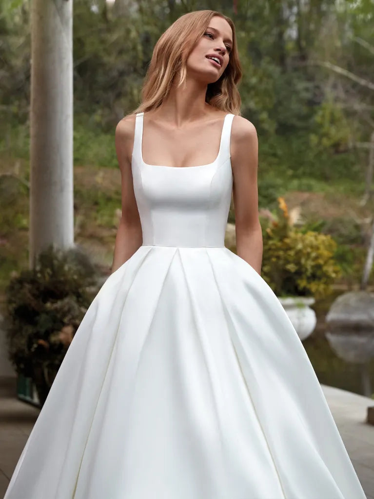 PERFECT Simple Square Collar A-Line Wedding Dresses Elegant Sleeveless Backless Bridal Gowns Satin Custom Made Robe De Mariée