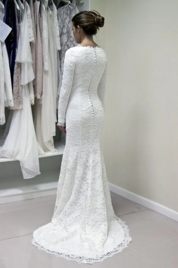 Mermaid pizzo abito da sposa musulmano per abiti da sposa da sposa a maniche lunghe da sposa abito scollo de soirée de mariage