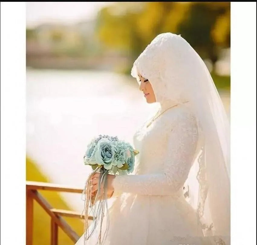 فساتين زفاف مسلمة مشمسة من فينكا بأكمام طويلة De Noiva Robe De Mariage Arabic Luxury Long Trail فستان زفاف من الدانتيل