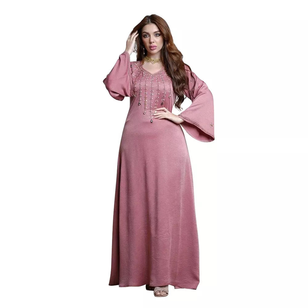 Ramadan Abayas For Muslim Women Arabic Turkish Islamic Clothing Kuwaiti Solid Diamonds Loose Marocain Gulf Dress