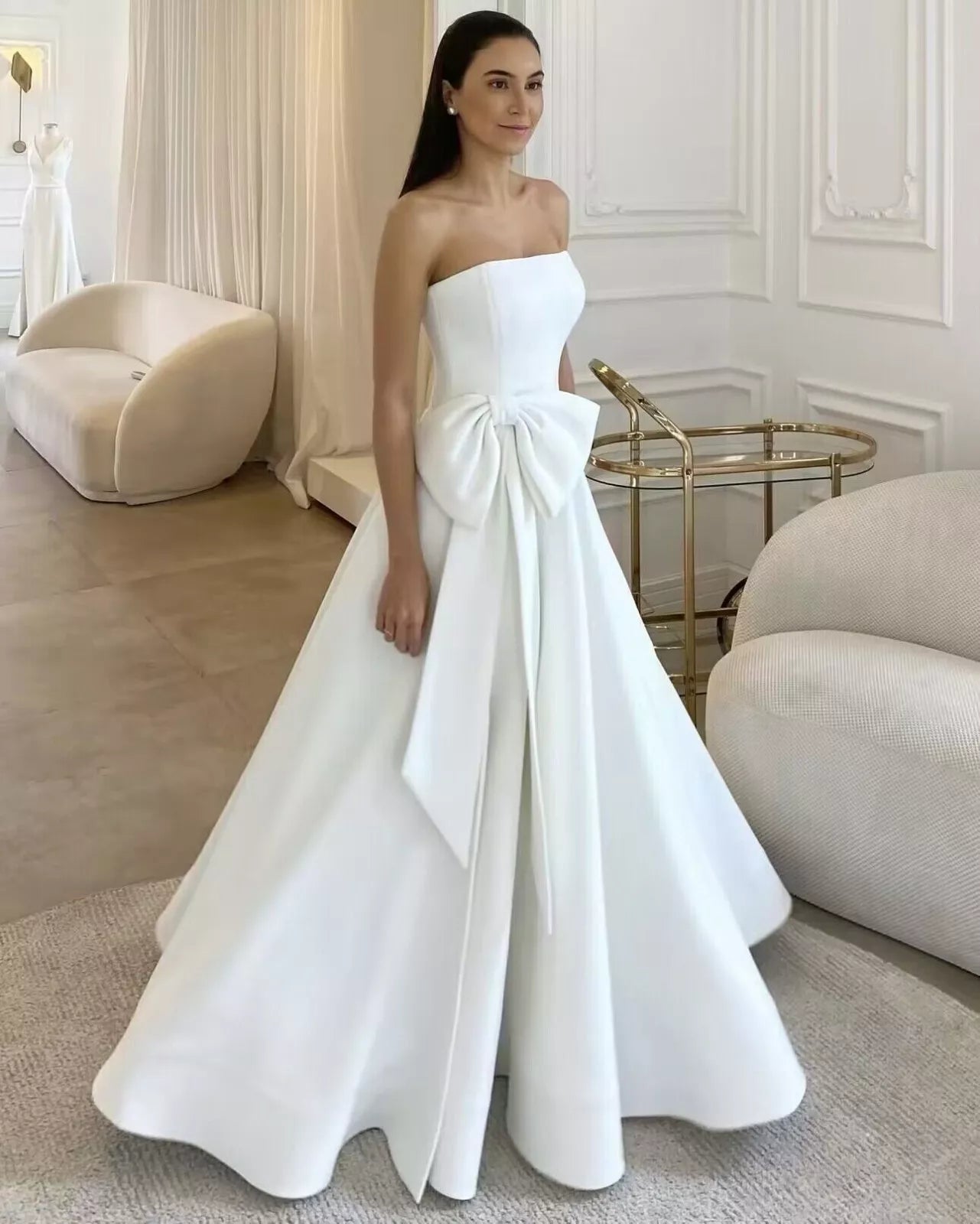 Robe De mariée en Satin doux, sans manches, fente haute, longueur au sol, élégante, sur mesure