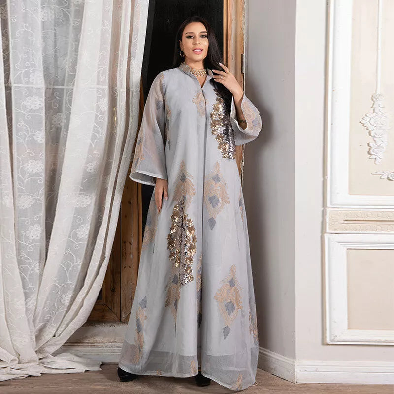 DUBAI MAHE MESH LEXINS Bordado Vestido de festa noturna Jalabiyat Robe casual árabe da Arab