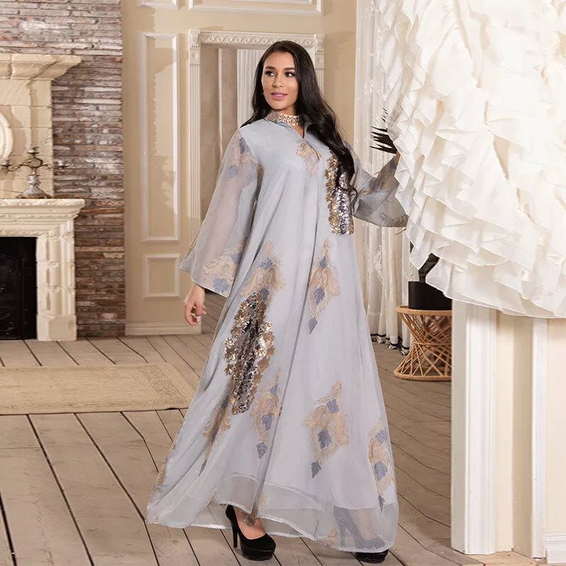 DUBAI MAHE MESH LEXINS Bordado Vestido de festa noturna Jalabiyat Robe casual árabe da Arab