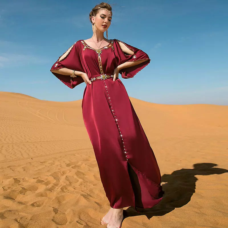 Abiti da sera Diamonds a mano dalle spalle alla cintura di Abayas Moroccan Saudi Women Kaftan Abbigliamento islamico