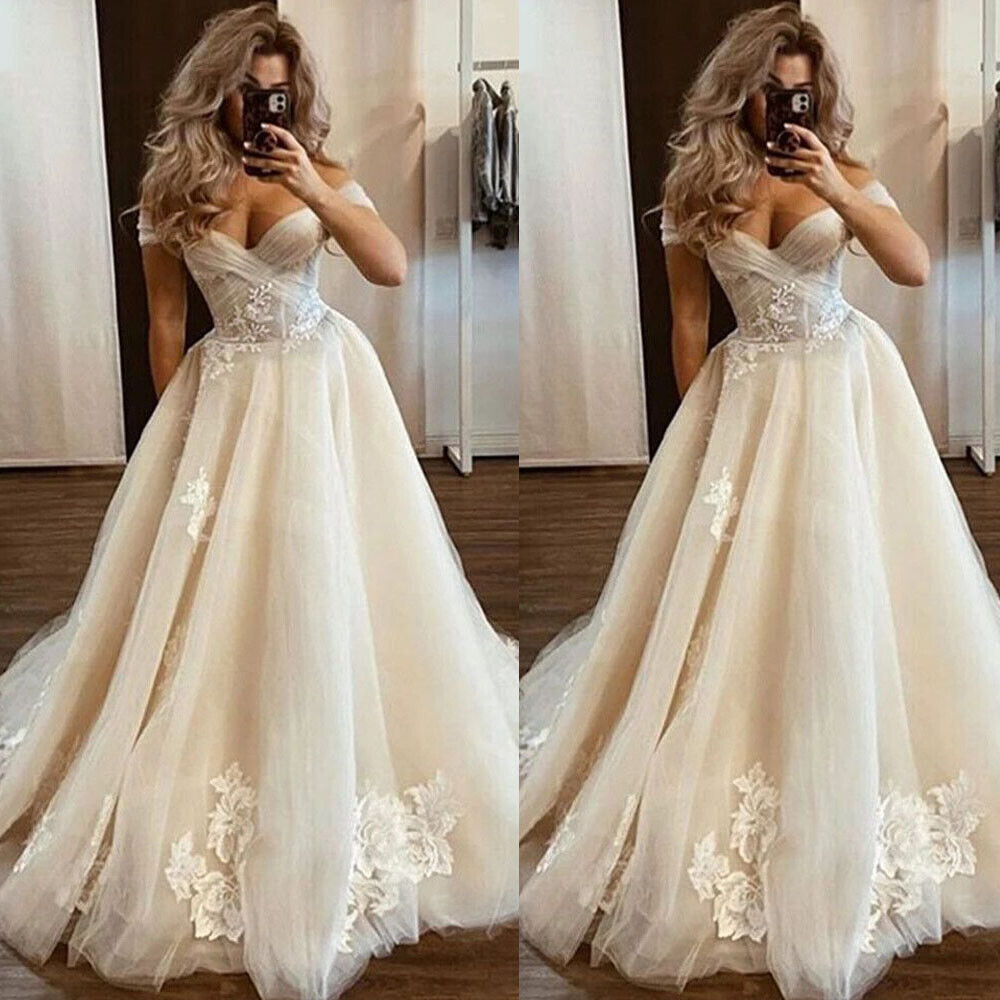 Bohemian Brautkleider sexy Off-Shoulder A-Line Tulle Lace Applique Elegante Brautkleider Robe de Vestidos Novia Mariée