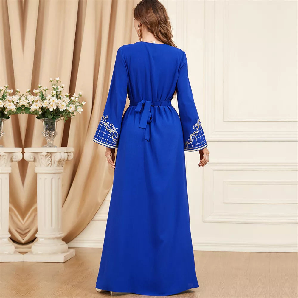 Jilbabs africains pour femmes, ensemble 2 pièces Abaya, arabe Chic, couleur unie, broderie florale, Robe ceinturée, vêtements musulmans marocains