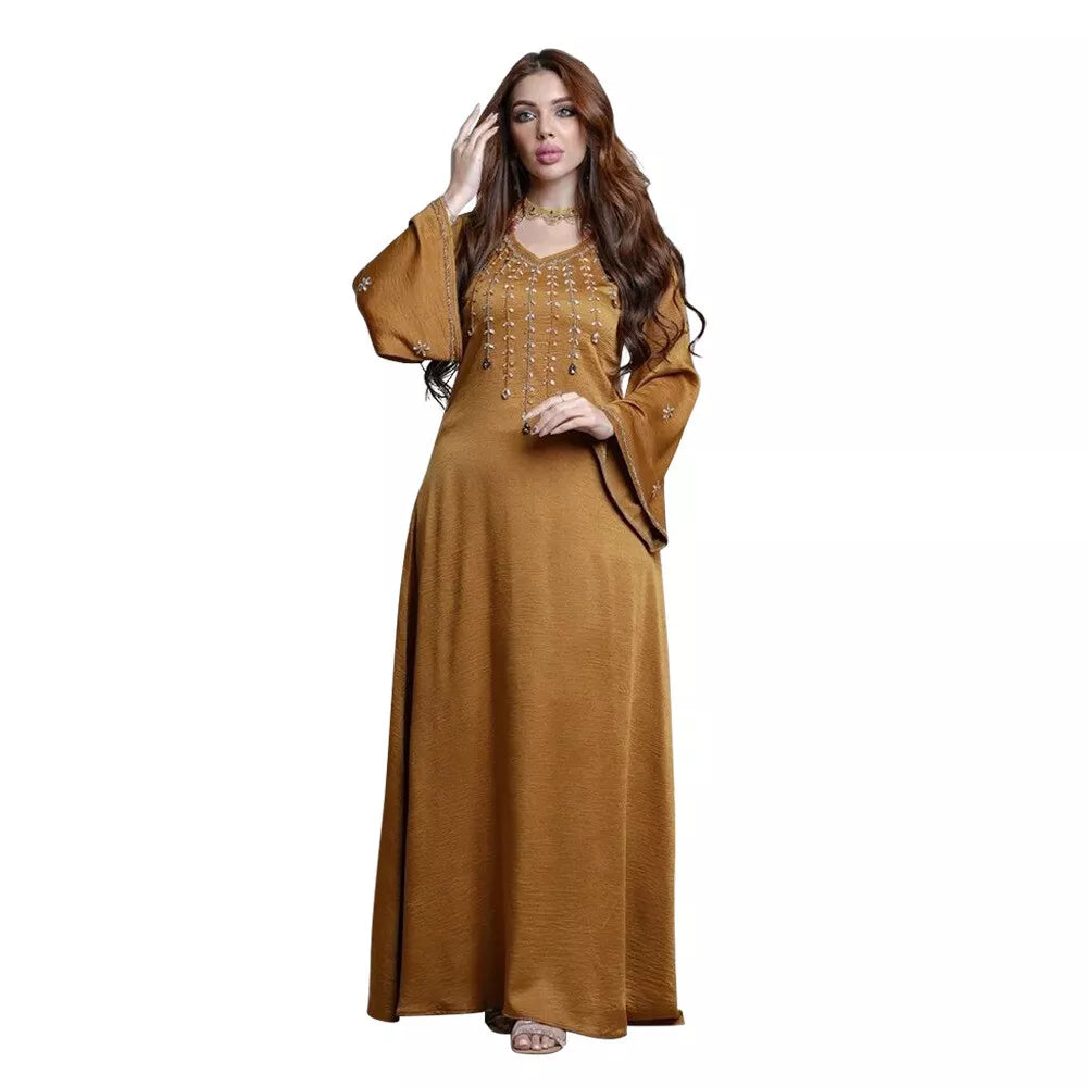 Ramadan Abayas For Muslim Women Arabic Turkish Islamic Clothing Kuwaiti Solid Diamonds Loose Marocain Gulf Dress