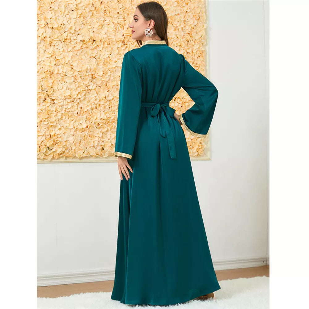 Moda musulmana bata Jilbab de dos piezas con apliques Abaya de invierno y chaleco vestido largo prendas islámicas mujeres caftán marroquí