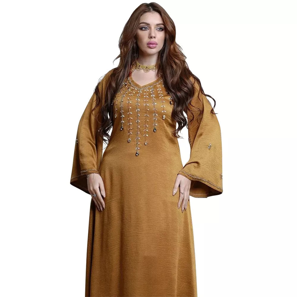 Ramadan Abayas For Muslim Women Arabic Turkish Islamic Clothing Kuwaiti Solid Diamonds Loose Marocain Gulf Dress