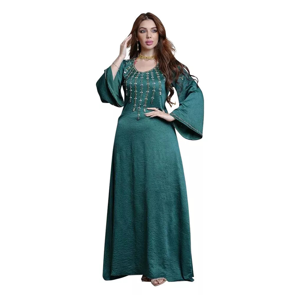 Ramadan Abayas For Muslim Women Arabic Turkish Islamic Clothing Kuwaiti Solid Diamonds Loose Marocain Gulf Dress