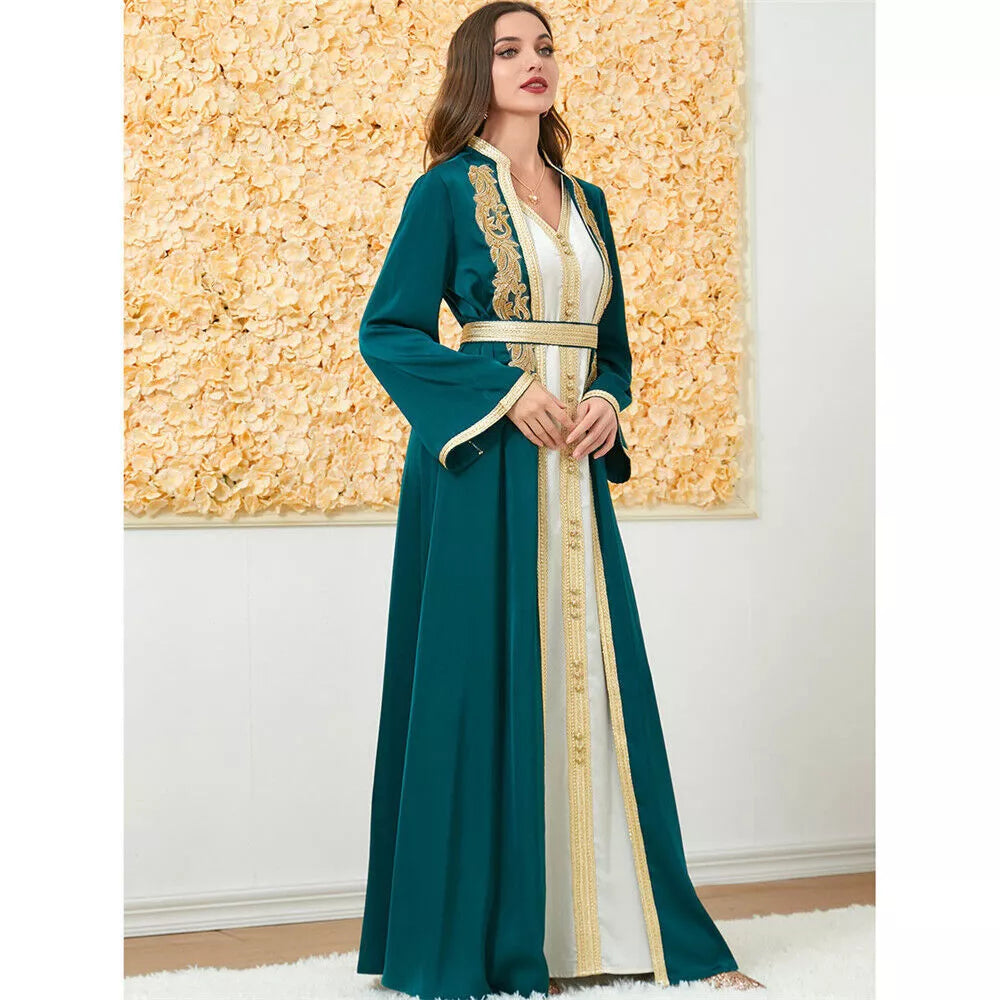 Muslimische Mode zweiteilige Jilbab Robe Applikes Winter Abaya und Weste lange Kleid Overgalter islamische Frauen marokkanischer Kaftan