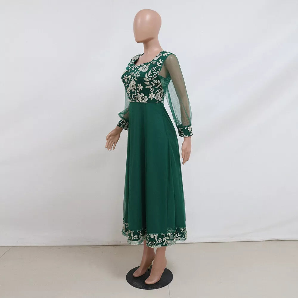 Robe de soirée en maille brodée florale, mode arabe dubaï, ajourée, manches longues, Kaftan africain et turc du golfe pour femmes